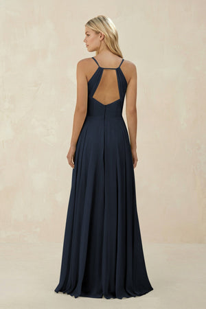 Spaghetti Strap A - Line Chiffon Bridesmaid Dress in Dark Navy - SHE IS ME Bridesmaid Dresses