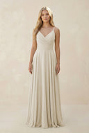 Spaghetti Strap A - Line Chiffon Bridesmaid Dress in Dove Gray - SHE IS ME Bridesmaid Dresses