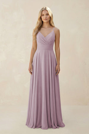 Spaghetti Strap A - Line Chiffon Bridesmaid Dress in Dusk - SHE IS ME Bridesmaid Dresses