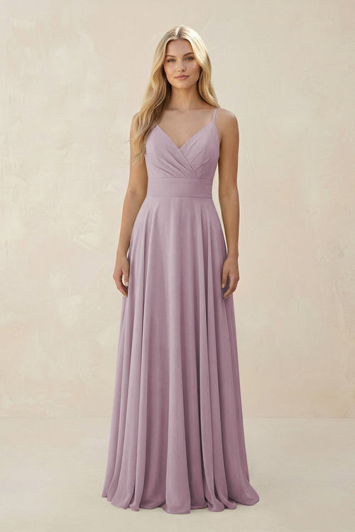 Spaghetti Strap A - Line Chiffon Bridesmaid Dress in Dusk - SHE IS ME Bridesmaid Dresses