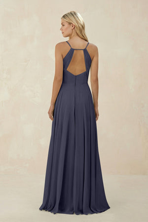 Spaghetti Strap A - Line Chiffon Bridesmaid Dress in Dusk Blue - SHE IS ME Bridesmaid Dresses