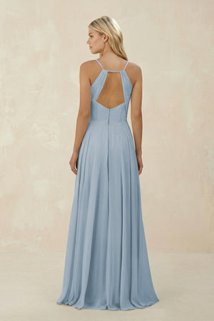 Spaghetti Strap A - Line Chiffon Bridesmaid Dress in Dusty Blue - SHE IS ME Bridesmaid Dresses