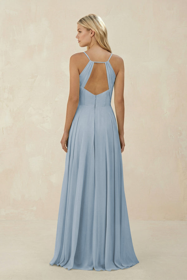 Spaghetti Strap A - Line Chiffon Bridesmaid Dress in Dusty Blue - SHE IS ME Bridesmaid Dresses