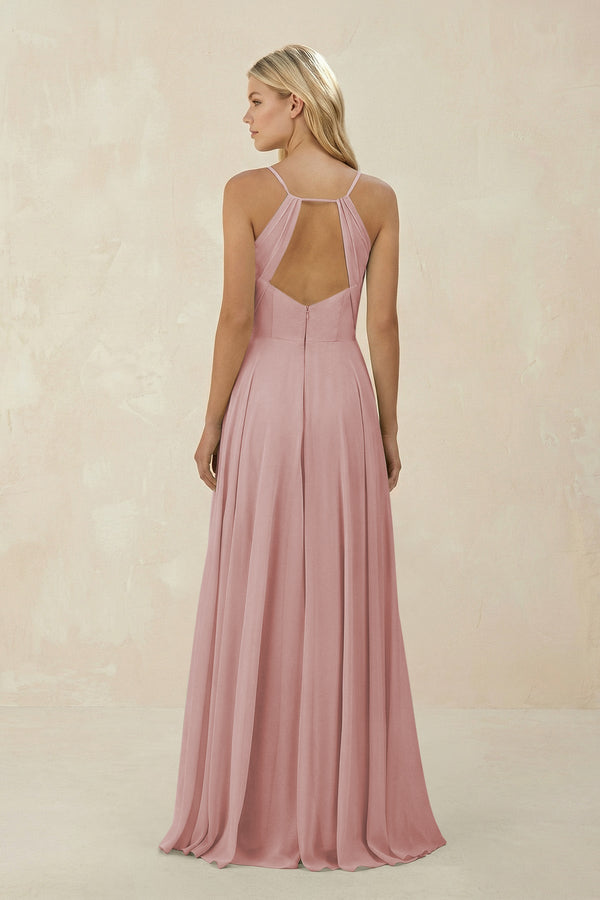 Spaghetti Strap A - Line Chiffon Bridesmaid Dress in Dusty Rose - SHE IS ME Bridesmaid Dresses