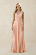 Spaghetti Strap A - Line Chiffon Bridesmaid Dress in English Rose - SHE IS ME Bridesmaid Dresses
