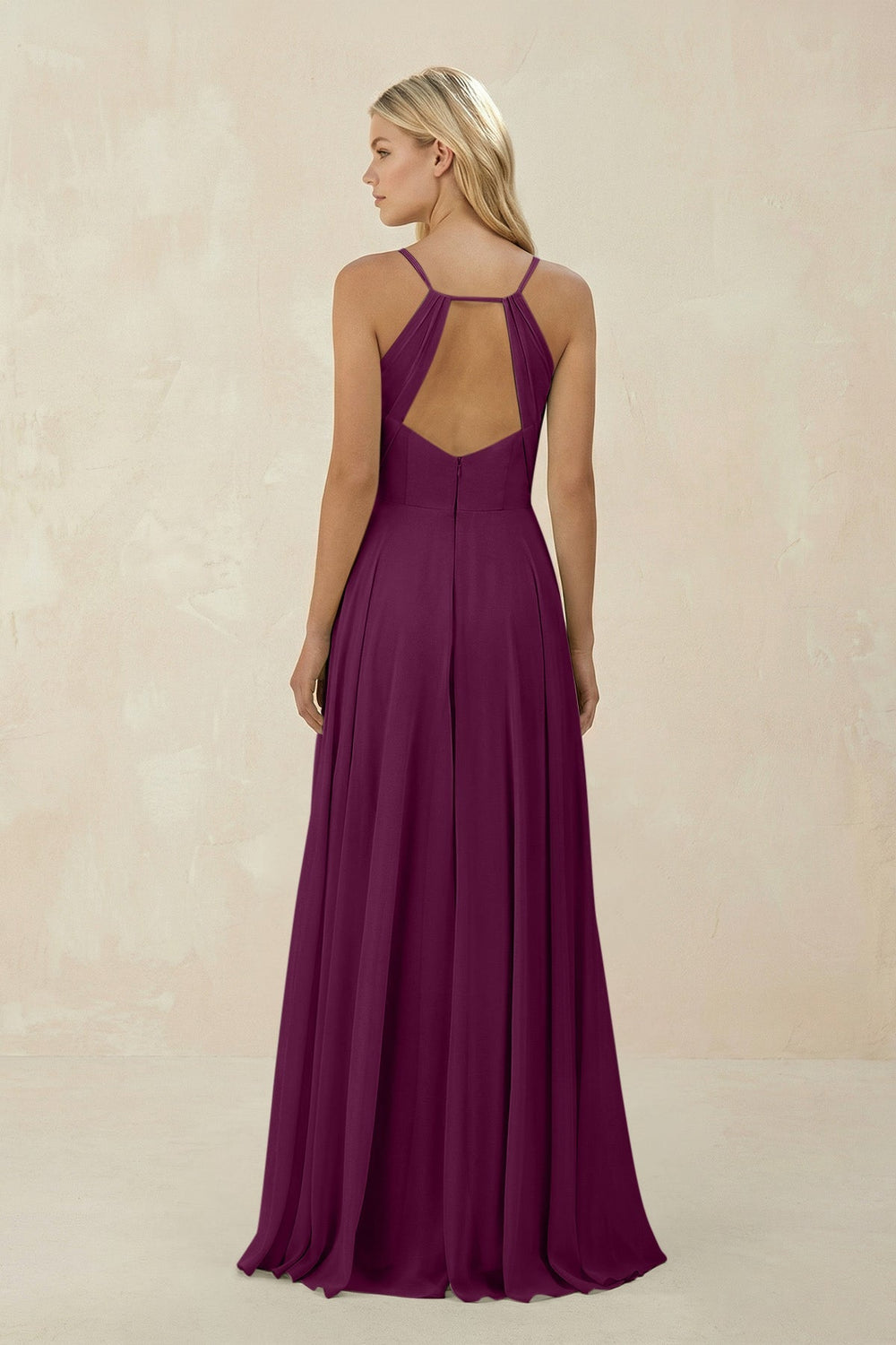 Spaghetti Strap A - Line Chiffon Bridesmaid Dress in Fig - SHE IS ME Bridesmaid Dresses