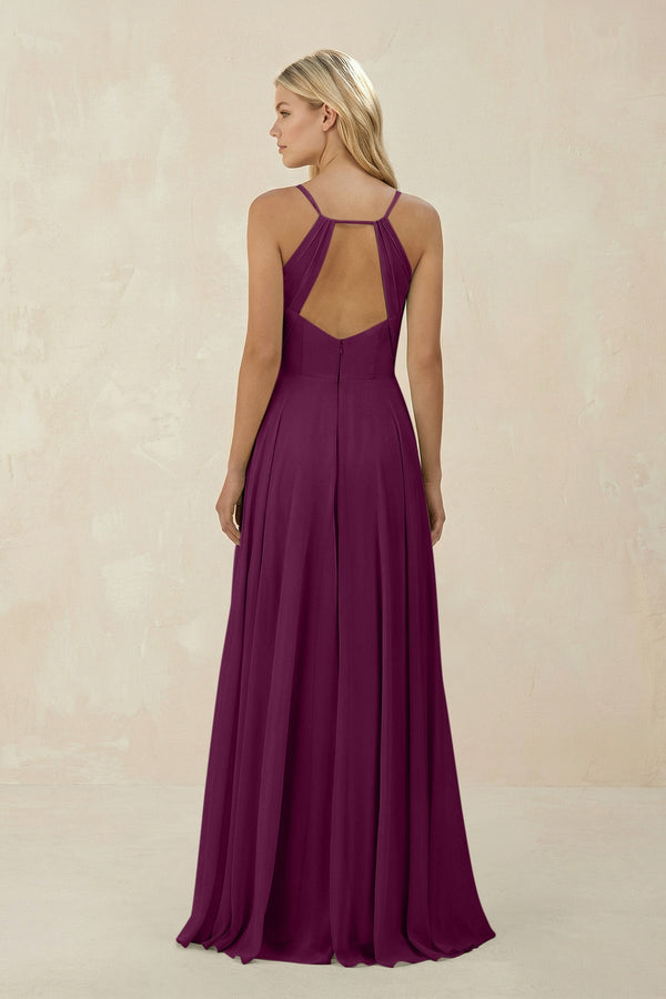 Spaghetti Strap A - Line Chiffon Bridesmaid Dress in Fig - SHE IS ME Bridesmaid Dresses