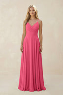 Spaghetti Strap A - Line Chiffon Bridesmaid Dress in Fuchsia - SHE IS ME Bridesmaid Dresses