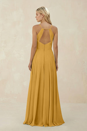 Spaghetti Strap A - Line Chiffon Bridesmaid Dress in Marigold - SHE IS ME Bridesmaid Dresses