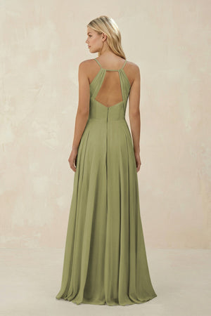 Spaghetti Strap A - Line Chiffon Bridesmaid Dress in Moss Green - SHE IS ME Bridesmaid Dresses