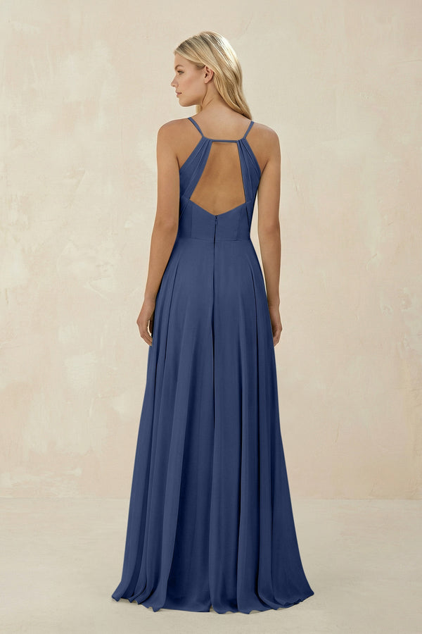 Spaghetti Strap A - Line Chiffon Bridesmaid Dress in Navy - SHE IS ME Bridesmaid Dresses