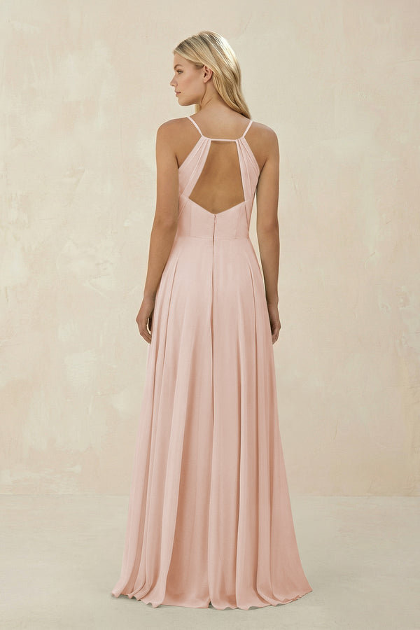Spaghetti Strap A - Line Chiffon Bridesmaid Dress in Pale Blush - SHE IS ME Bridesmaid Dresses