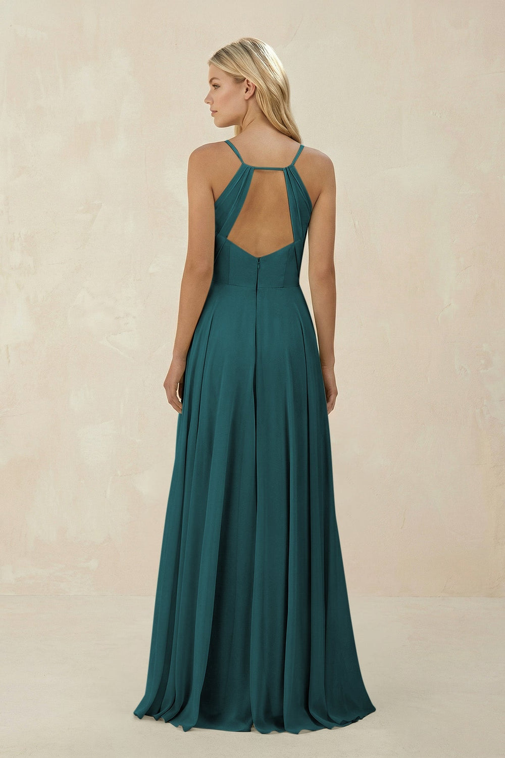 Spaghetti Strap A - Line Chiffon Bridesmaid Dress in Pine - SHE IS ME Bridesmaid Dresses