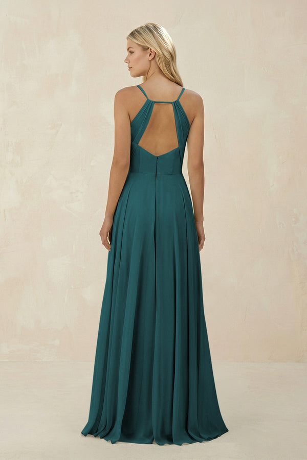 Spaghetti Strap A - Line Chiffon Bridesmaid Dress in Pine - SHE IS ME Bridesmaid Dresses