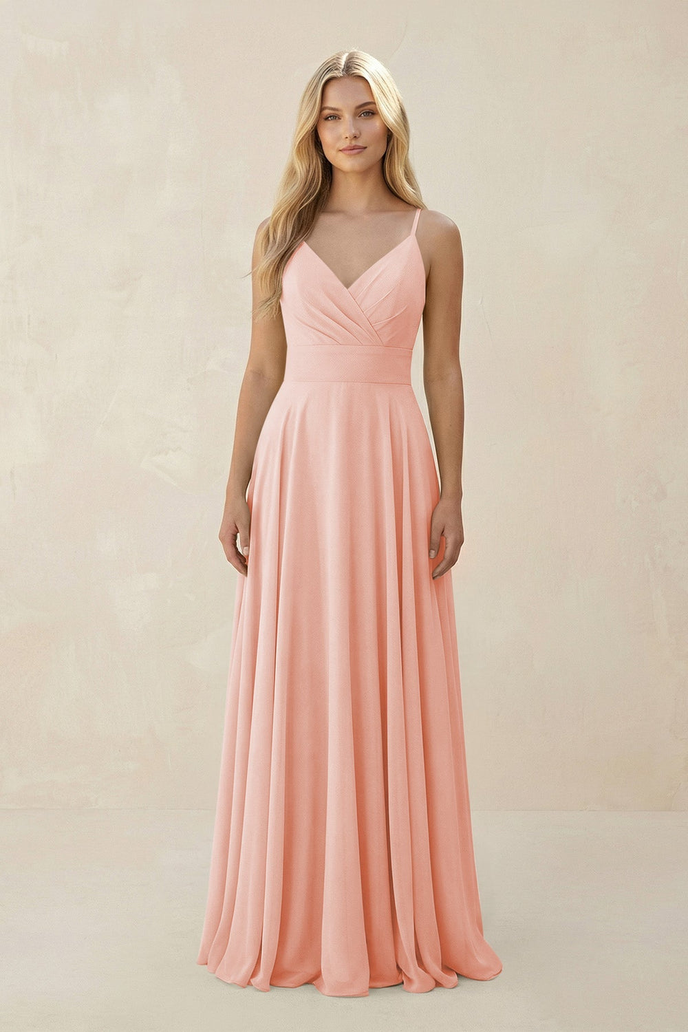 Spaghetti Strap A - Line Chiffon Bridesmaid Dress in Rose Petal - SHE IS ME Bridesmaid Dresses
