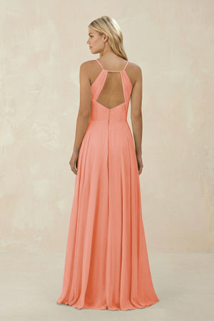 Spaghetti Strap A - Line Chiffon Bridesmaid Dress in Rosette - SHE IS ME Bridesmaid Dresses