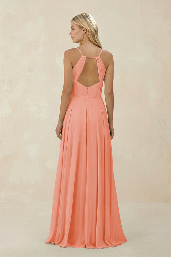 Spaghetti Strap A - Line Chiffon Bridesmaid Dress in Rosette - SHE IS ME Bridesmaid Dresses