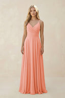 Spaghetti Strap A - Line Chiffon Bridesmaid Dress in Rosette - SHE IS ME Bridesmaid Dresses