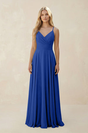 Spaghetti Strap A - Line Chiffon Bridesmaid Dress in Royal Blue - SHE IS ME Bridesmaid Dresses