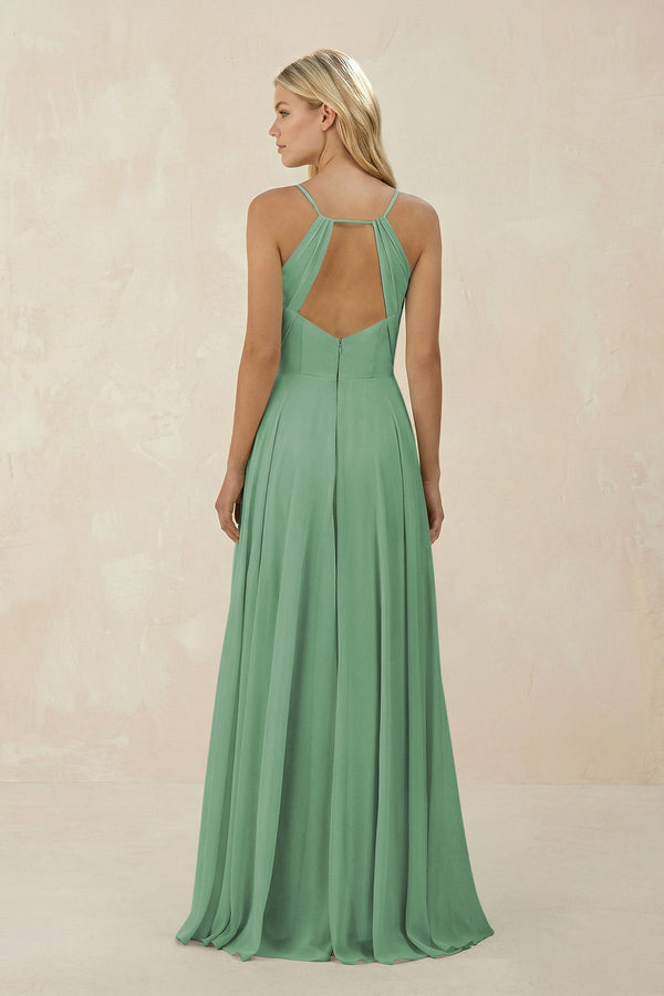 Spaghetti Strap A - Line Chiffon Bridesmaid Dress in Sea Glass - SHE IS ME Bridesmaid Dresses