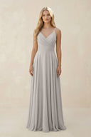 Spaghetti Strap A - Line Chiffon Bridesmaid Dress in Silver - SHE IS ME Bridesmaid Dresses