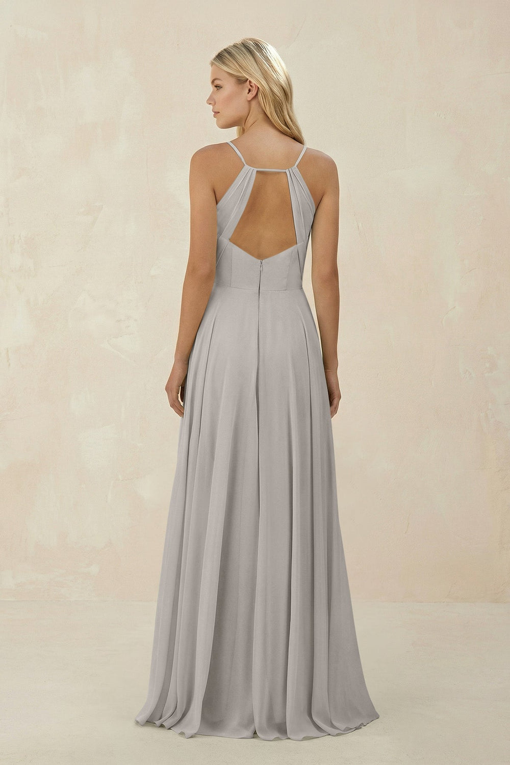 Spaghetti Strap A - Line Chiffon Bridesmaid Dress in Silver - SHE IS ME Bridesmaid Dresses