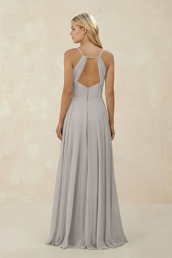 Spaghetti Strap A - Line Chiffon Bridesmaid Dress in Silver - SHE IS ME Bridesmaid Dresses