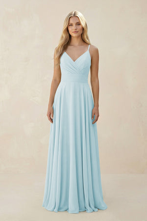 Spaghetti Strap A - Line Chiffon Bridesmaid Dress in Sky Blue - SHE IS ME Bridesmaid Dresses