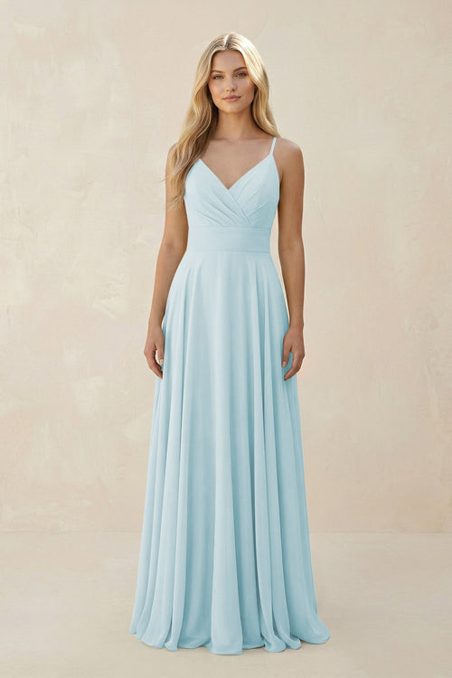 Spaghetti Strap A - Line Chiffon Bridesmaid Dress in Sky Blue - SHE IS ME Bridesmaid Dresses