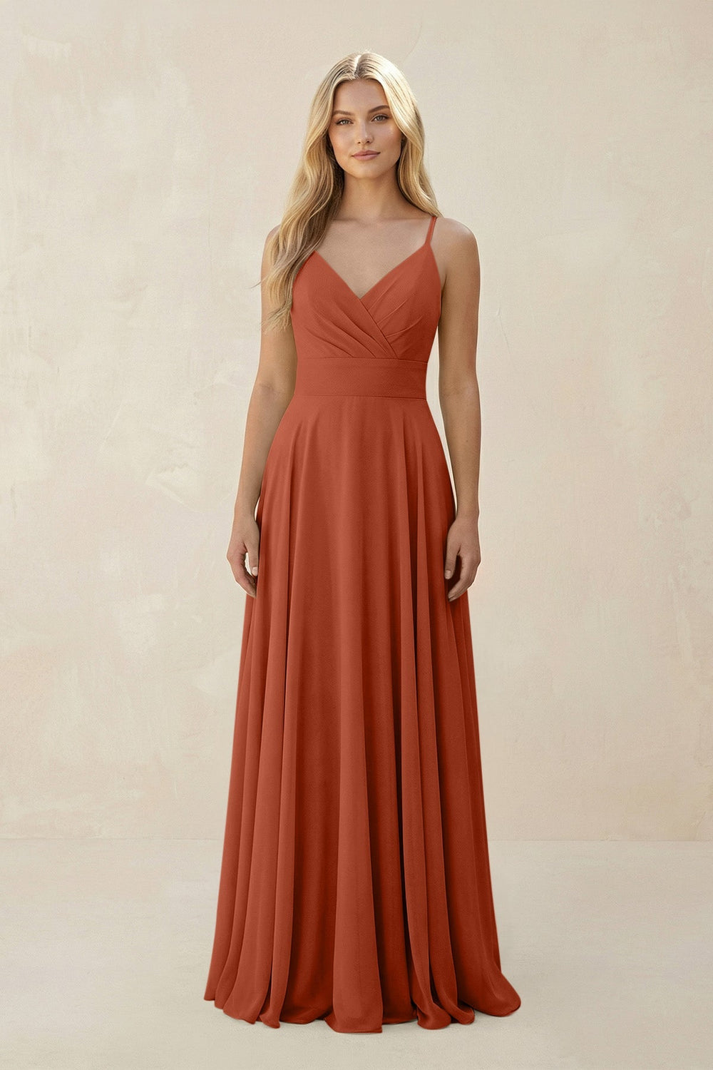 Spaghetti Strap A - Line Chiffon Bridesmaid Dress in Spice - SHE IS ME Bridesmaid Dresses