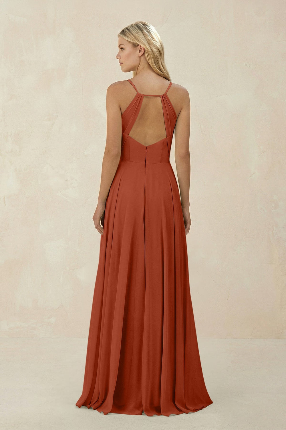 Spaghetti Strap A - Line Chiffon Bridesmaid Dress in Spice - SHE IS ME Bridesmaid Dresses