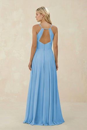 Spaghetti Strap A - Line Chiffon Bridesmaid Dress in Steel Blue - SHE IS ME Bridesmaid Dresses