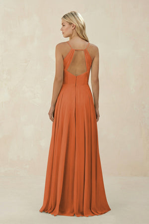 Spaghetti Strap A - Line Chiffon Bridesmaid Dress in Terracotta - SHE IS ME Bridesmaid Dresses