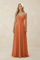 Spaghetti Strap A - Line Chiffon Bridesmaid Dress in Terracotta - SHE IS ME Bridesmaid Dresses