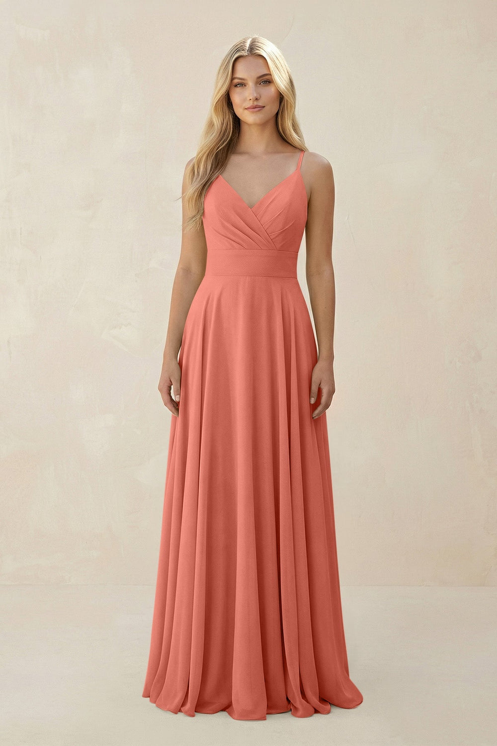 Spaghetti Strap A - Line Chiffon Bridesmaid Dress in Wild Rose - SHE IS ME Bridesmaid Dresses