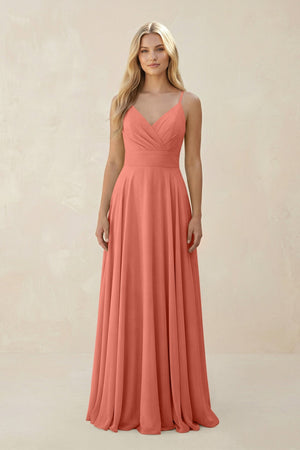 Spaghetti Strap A - Line Chiffon Bridesmaid Dress in Wild Rose - SHE IS ME Bridesmaid Dresses