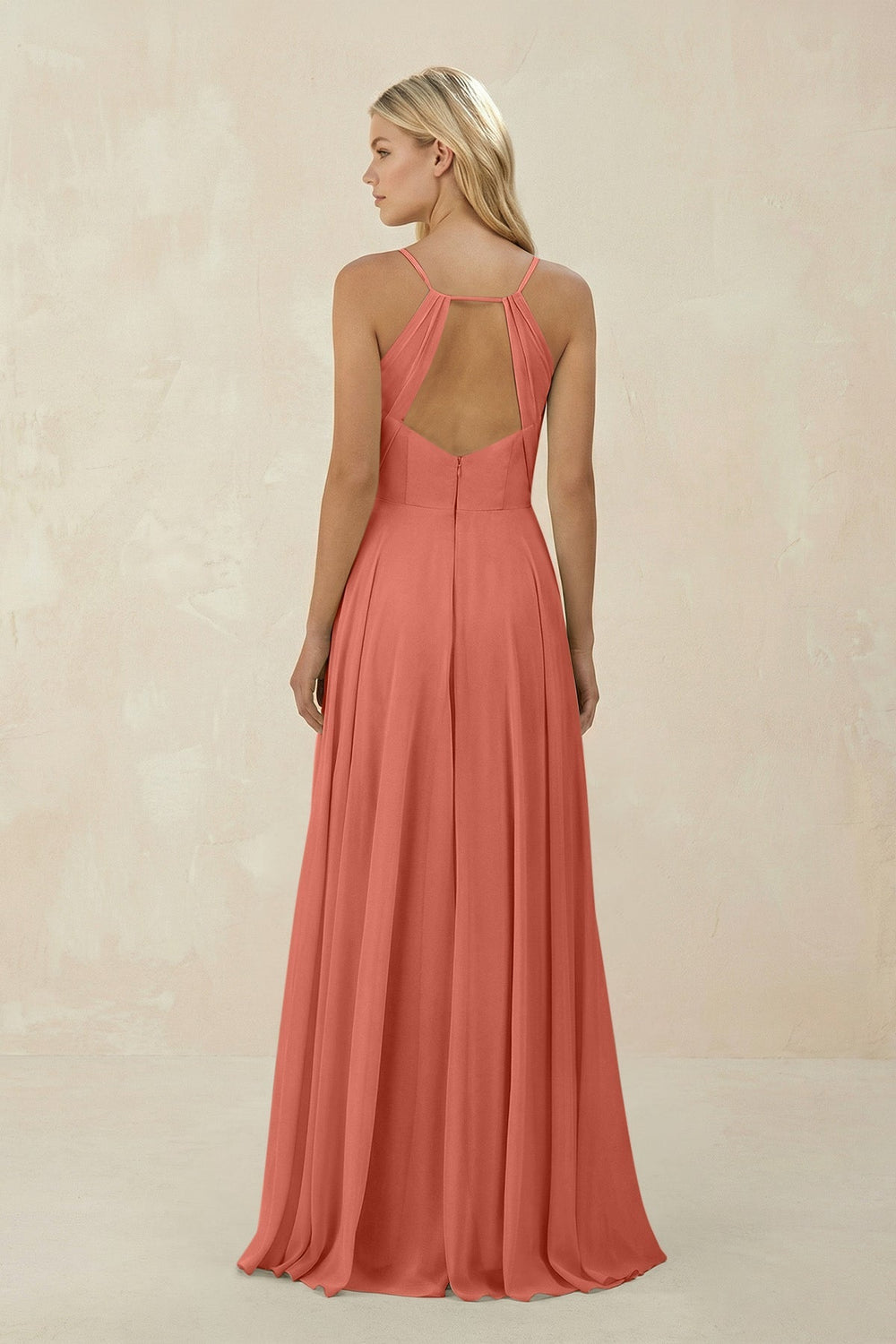 Spaghetti Strap A - Line Chiffon Bridesmaid Dress in Wild Rose - SHE IS ME Bridesmaid Dresses