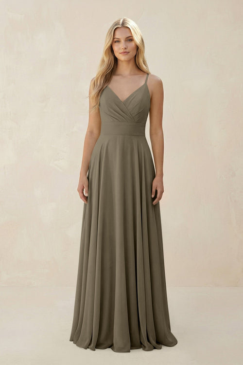 Spaghetti Strap A - Line Chiffon Bridesmaid Dress in Willow Green - SHE IS ME Bridesmaid Dresses