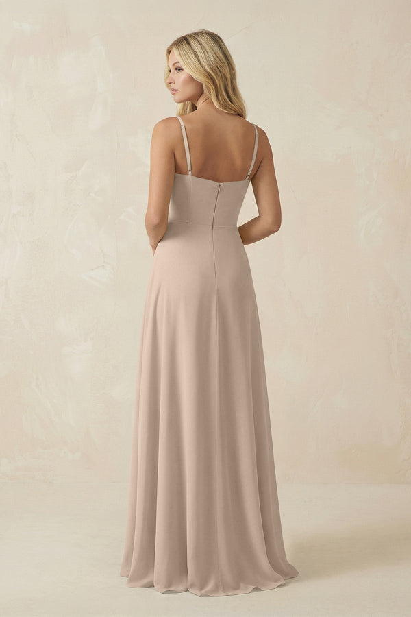 Spaghetti Strap Chiffon A - Line Bridesmaid Dress in Almond - SHE IS ME Bridesmaid Dresses