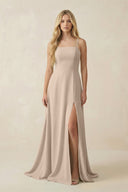 Spaghetti Strap Chiffon A - Line Bridesmaid Dress in Almond - SHE IS ME Bridesmaid Dresses