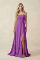 Spaghetti Strap Chiffon A - Line Bridesmaid Dress in Amethyst - SHE IS ME Bridesmaid Dresses
