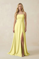 Spaghetti Strap Chiffon A - Line Bridesmaid Dress in Buttercup - SHE IS ME Bridesmaid Dresses