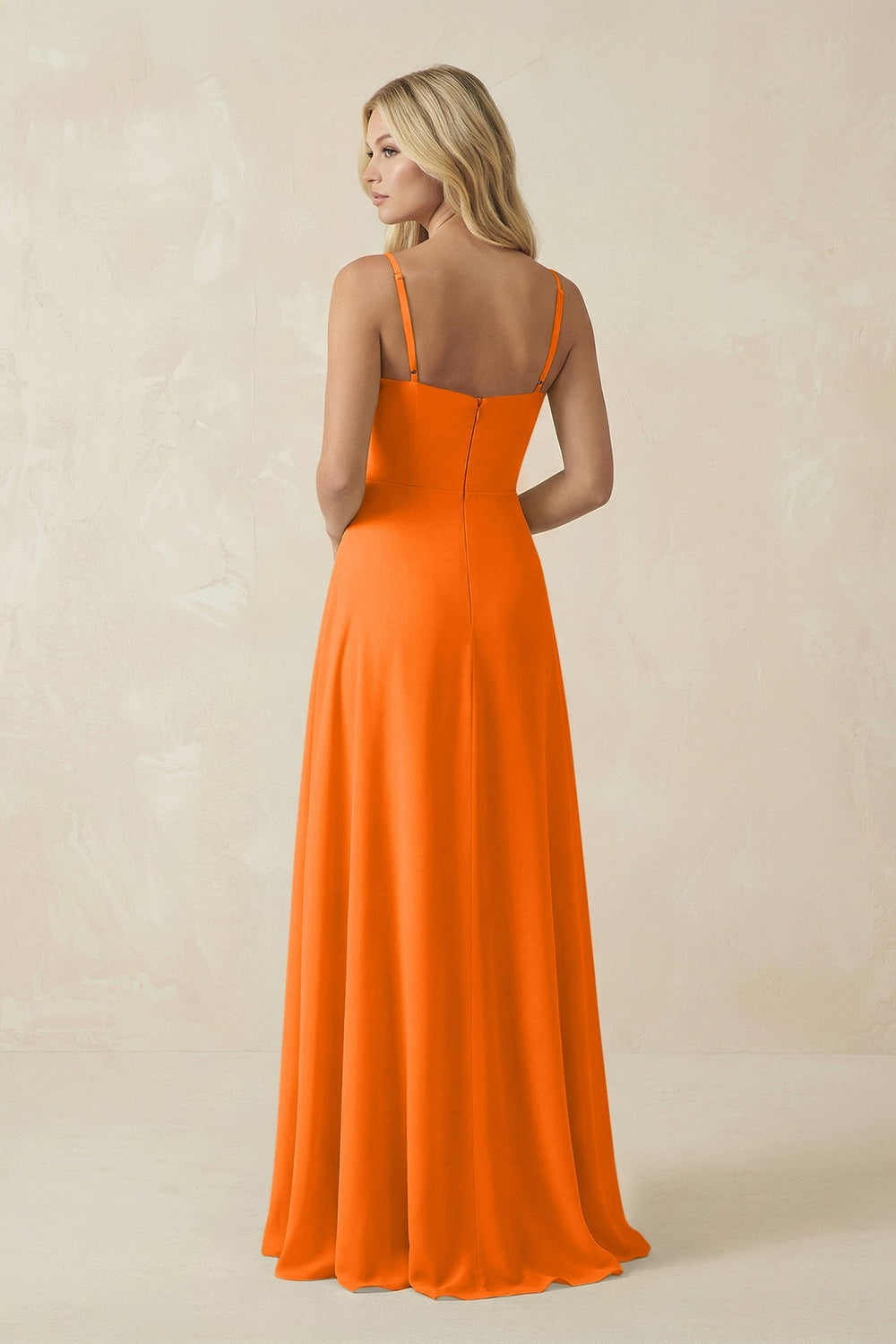 Spaghetti Strap Chiffon A - Line Bridesmaid Dress in Cinnamon - SHE IS ME Bridesmaid Dresses