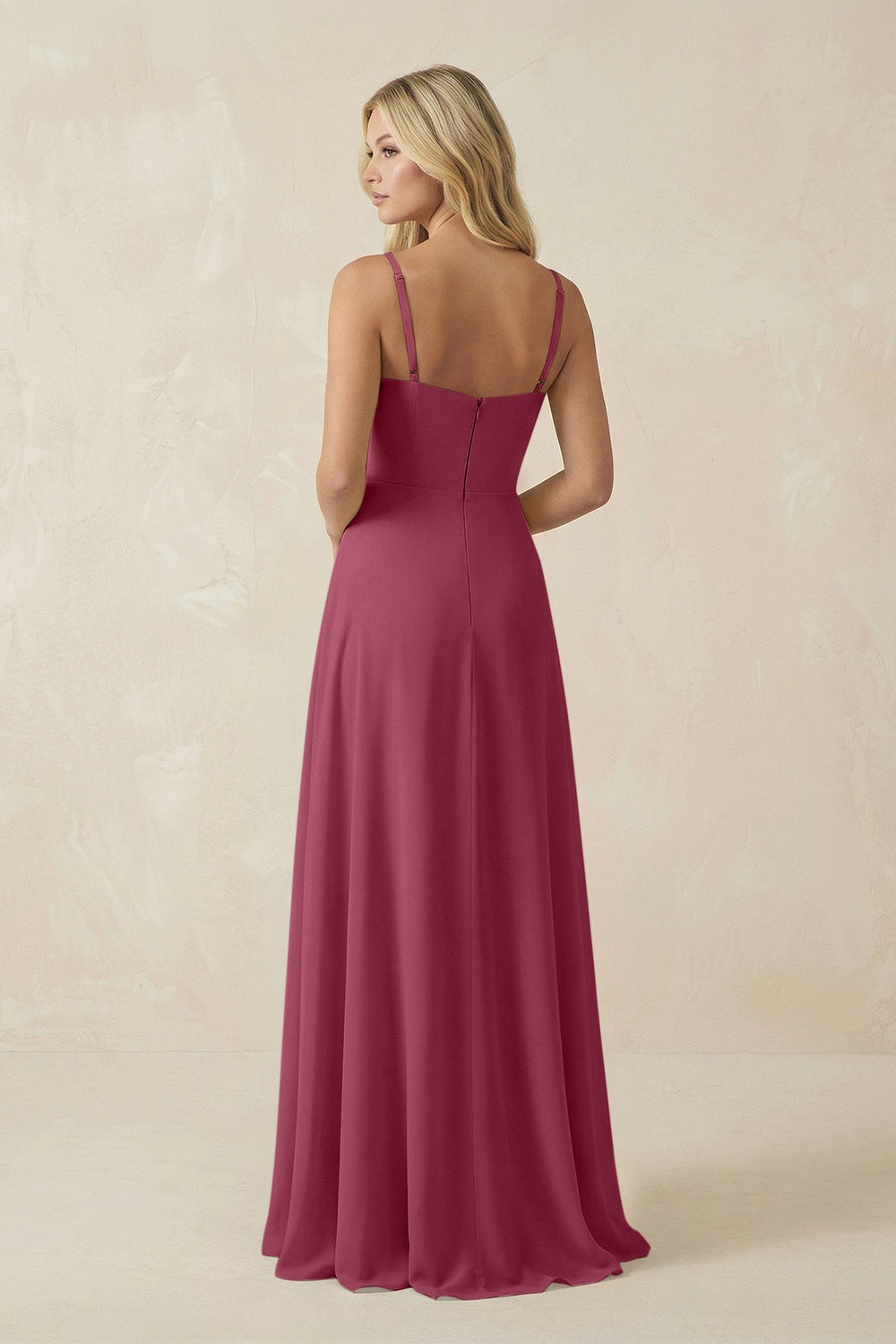Spaghetti Strap Chiffon A - Line Bridesmaid Dress in Desert Rose - SHE IS ME Bridesmaid Dresses