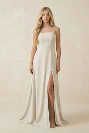 Spaghetti Strap Chiffon A - Line Bridesmaid Dress in Dove Gray - SHE IS ME Bridesmaid Dresses