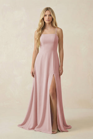 Spaghetti Strap Chiffon A - Line Bridesmaid Dress in Dusty Rose - SHE IS ME Bridesmaid Dresses