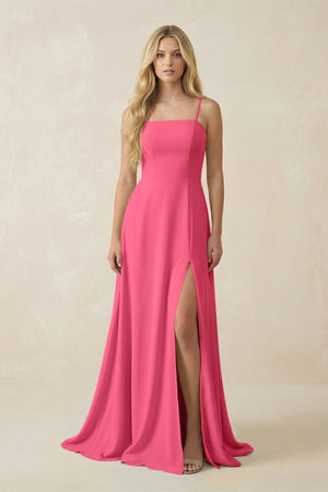 Spaghetti Strap Chiffon A - Line Bridesmaid Dress in Fuchsia - SHE IS ME Bridesmaid Dresses