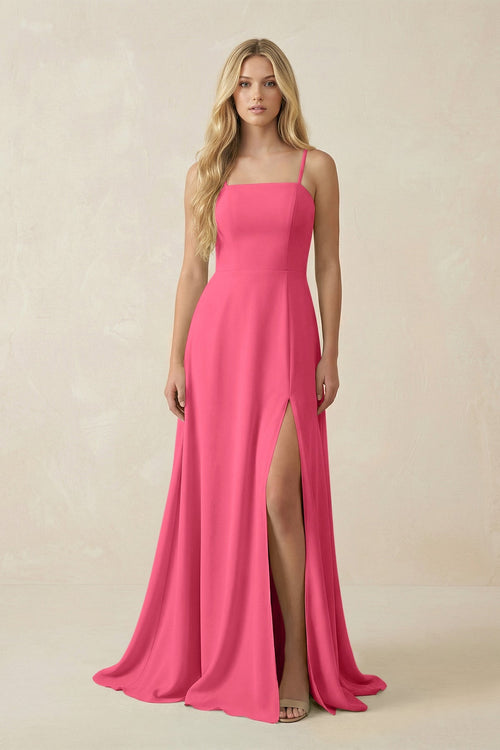 Spaghetti Strap Chiffon A - Line Bridesmaid Dress in Fuchsia - SHE IS ME Bridesmaid Dresses