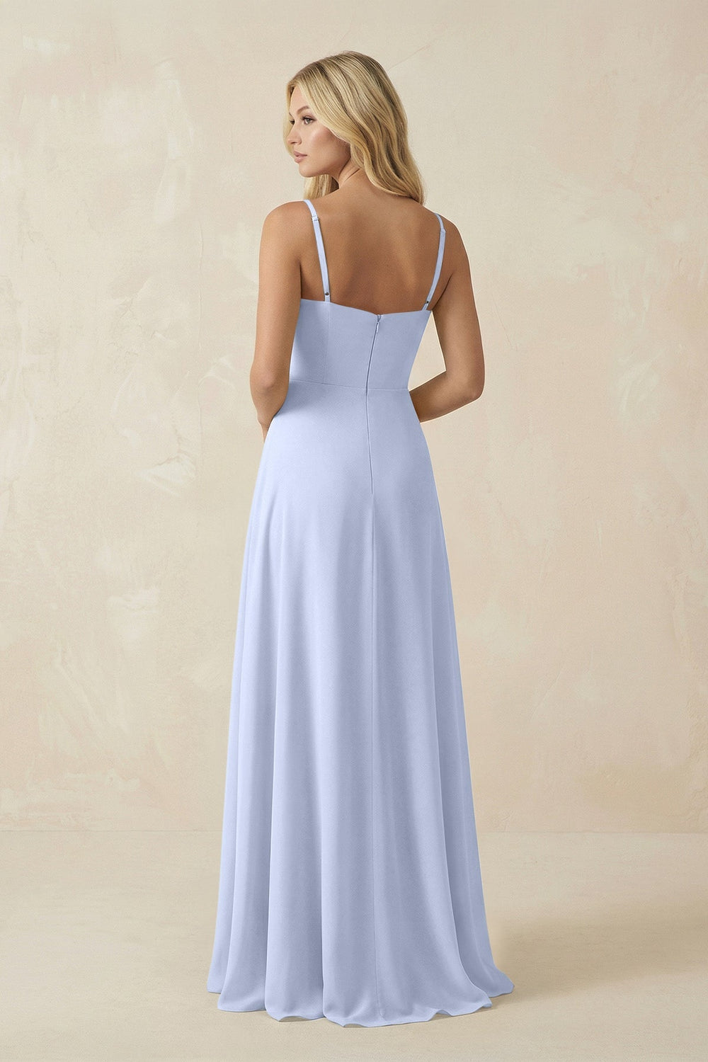 Spaghetti Strap Chiffon A - Line Bridesmaid Dress in Ice - SHE IS ME Bridesmaid Dresses