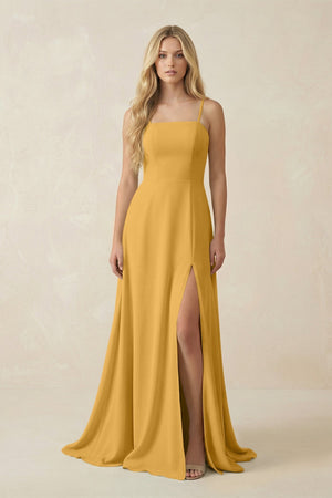 Spaghetti Strap Chiffon A - Line Bridesmaid Dress in Marigold - SHE IS ME Bridesmaid Dresses